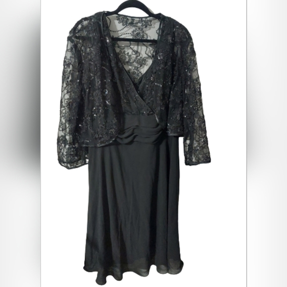 S.L. Fashions Sequin Mid‎ Length Black Dress with Cover 20W - Picture 1 of 10